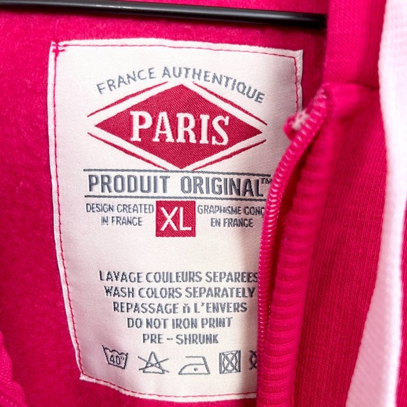France Authentique Paris Effiel Tower Applique Hoodie Sweatshirt Pink Womens XL - Picture 8 of 9